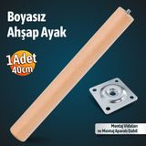 Badem10 Bohem 40 cm (1 Adet) Doğal Ahşap Boyasız Silindir Sehpa Ayağı - (1 Adet) 4x4 Metal Montaj Aparatı