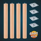 Badem10 Bohem 40 cm (4 Adet) Doğal Ahşap Boyasız Silindir Sehpa Ayağı - (4 Adet) 4x4 Metal Montaj Aparatı