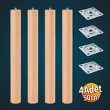 Badem10 Bohem 50 cm (4 Adet) Doğal Ahşap Boyasız Silindir Sehpa Ayağı - (4 Adet) 4x4 Metal Montaj Aparatı