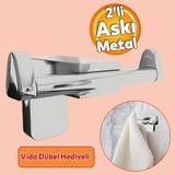 Badem10 Bornoz Havlu Asma Askısı Banyo Lavabo Çatal 2'li Metal Sağlam Aparat Krom Askılık Vidalı