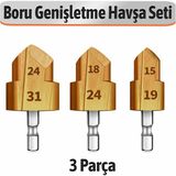 Badem10 Boru Genişletme Delme Ucu Havşa Seti 3 Parça Metal ve Pvc Uyumlu Profesyonel Matkap Aksesuarı - Bronz