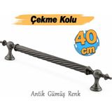Badem10 Burgulu Antik Gümüş 40 cm Çelik Kapı Tutma Kolu Sürgülü Dış Çekme Kulpu Kulbu Tutamağı Kol 1 Adet - Antik - Gümüş