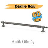 Badem10 Burgulu Antik Gümüş 60 cm Çelik Kapı Tutma Kolu Sürgülü Dış Çekme Kulpu Kulbu Tutamağı Kol 1 Adet - Antik - Gümüş