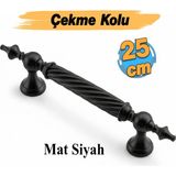 Badem10 Burgulu Mat Siyah 25 cm Çelik Kapı Tutma Kolu Sürgülü Dış Çekme Kulpu Kulbu Tutamağı Kol 1 Adet
