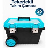 Badem10 Büyük Boy Tekerlekli Metal Kilitli Takım Çantası 26 Inç Büyük Boy Alet Edevat Taşıma Çantası - Renkli