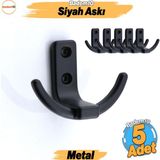 Badem10 Çapa 5 Adet Askı Siyah Dolap Askılık Askılığı Duvar Vestiyer Banyo Mutfak Elbise Kıyafet Askısı