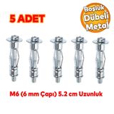 Badem10 Çelik Alçıpan Boşluk Dübel FRT Tuğla Duvar Bims Paraşüt Dübeli 6x52 Metal 5 Adet