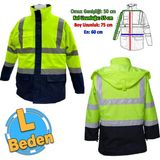 Badem10 Cepli Reflektif Fosforlu Fermuarlı Kaban Kapüşonlu Parka Sarı Lacivert Kaban Su İtici İşçi Parkası
