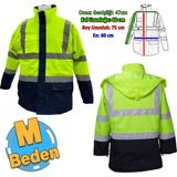 Badem10 Cepli Reflektif M Beden Fosforlu Fermuarlı Kaban Kapüşonlu Parka Sarı Lacivert Kaban İşçi Parkası