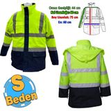 Badem10 Cepli Reflektif S Beden Fosforlu Fermuarlı Kaban Kapüşonlu Parka Sarı Lacivert Kaban İşçi Parkası