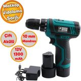 Badem10 Çift Akülü Li-ion Batarya 12V Çift Vitesli 1300 mAh Led Işıklı Darbesiz Anahtarsız Vidalama