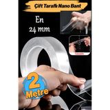 Badem10 Çift Taraflı Nano Bant Montaj Çok Amaçlı Güçlü Yapıştırma Bandı Şeffaf 24 mm x 2 Metre Yıkanabilir