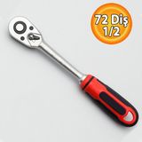 Badem10 Cırcır Kolu 1/2" Lokma Anahtarı 72 Diş Profesyonel Endüstriyel El Aleti Uzun Kollu Dayanıklı Metal - Krom