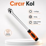Badem10 Cırcır Kolu 1/4 273MM 72 Diş Profesyonel Lokma Anahtarı Uzun Tip El Aleti Sağ Sol Uyumlu - Renkli