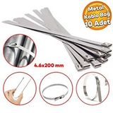 Badem10 Cırt Kelepçe Metal Paslanmaz Çelik Kablo Zip Bağı Çok Amaçlı Bağlama 4.6x200 10 Adet
