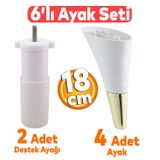 Badem10 Clara 6'lı Set Mobilya Koltuk Kanepe Baza Çekyat Yatak TV Ünite Destek Ayağı 18 cm Ayak Krem