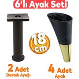 Badem10 Clara 6'lı Set Mobilya Koltuk Kanepe Baza Çekyat Yatak Tv Ünite Destek Ayağı 18 Cm Ayakları Siyah