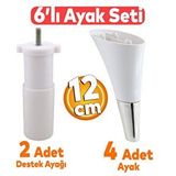 Badem10 Clara 6'lı Set Mobilya Koltuk Kanepe Baza Yatak TV Ünite Destek Ayağı 12 cm Ayak Beyaz Krom