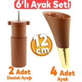 Badem10 Clara 6'lı Set Mobilya Koltuk Kanepe Baza Yatak Tv Ünite Destek Ayağı 12 Cm Ayakları Gold Kahverengi