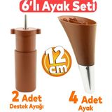 Badem10 Clara 6'lı Set Mobilya Koltuk Kanepe Baza Yatak Tv Ünite Destek Ayağı 12 Cm Ayakları Kahverengi