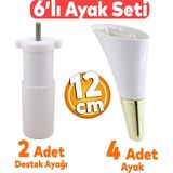 Badem10 Clara 6'lı Set Mobilya Koltuk Kanepe Baza Yatak Tv Ünite Destek Ayağı 12 Cm Ayakları Krem Gold