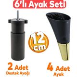 Badem10 Clara 6'lı Set Mobilya Koltuk Kanepe Baza Yatak Tv Ünite Destek Ayağı 12 Cm Ayakları Siyah Gold