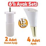 Badem10 Clara 6'lı Set Mobilya Koltuk Kanepe Baza Yatak TV Ünite Destek Ayağı 15 cm Ayak Krem Gold