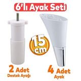 Badem10 Clara 6'lı Set Mobilya Koltuk Kanepe Baza Yatak Tv Ünite Destek Ayağı 15 Cm Ayakları Beyaz