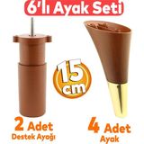 Badem10 Clara 6'lı Set Mobilya Koltuk Kanepe Baza Yatak Tv Ünite Destek Ayağı 15 Cm Ayakları Kahverengi Gold