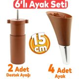 Badem10 Clara 6'lı Set Mobilya Koltuk Kanepe Baza Yatak Tv Ünite Destek Ayağı 15 Cm Ayakları Kahverengi