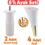 Badem10 Clara 6'lı Set Mobilya Koltuk Kanepe Baza Yatak Tv Ünite Destek Ayağı 15 Cm Ayakları Krem Gold