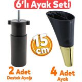 Badem10 Clara 6'lı Set Mobilya Koltuk Kanepe Baza Yatak Tv Ünite Destek Ayağı 15 Cm Ayakları Siyah Gold