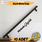 Badem10 Çubuk 10 Adet Siyah Metal Kulp (224 mm-22.4 cm) Mobilya Mutfak Çekmece Dolabı Kulpları