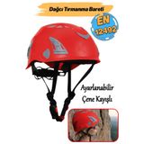 Badem10 Dağcı Tırmanma Bareti Kırmızı Renk Baş Koruyucu Kask CE En12492 Sertifikalı 51-62 cm Ayarlanabilir