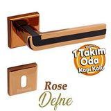 Badem10 Defne Lüx Rose Gold Kare Rozetli Oda Kapısı Uyumlu Kapı Kolu Sağa ve Sola Uygun Kolları 1 Takım