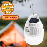 Badem10 Dekoratif Kamp Lambası LED Beyaz Işıklı El Feneri Şarjlı Işıldak Portatif 30 W Şarj Güneş Enerjili - Kırmızı