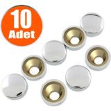 Badem10 Dekoratif Vida Kapağı Kapatıcı 15 Mm Parlak Krom Vida Tapası Tıpası (10 Adet)