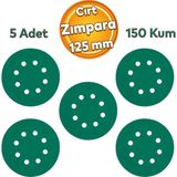 Badem10 Delikli 125 mm Cırt Zımpara 150 Kum YEŞİL Kaporta Boya Duvar Metal Mobilya Cila Parlatma 5 Adet