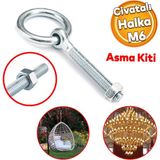 Badem10 Delikli Halkalı Metal Paslanmaz Civata M6 Somunlu Sabitleme Çekme Kaldırma Tavan Kancası Asma Kit