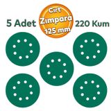 Badem10 Delikli Yeşil 125 mm Cırt Zımpara 220 Kum Kaporta Boya Duvar Metal Mobilya Cila Parlatma 5 Adet