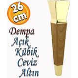 Badem10 Dempa Lüks Mobilya Kanepe Sehpa Tv Ünitesi Koltuk Ayağı Baza Ayakları Açık Kübik Ceviz Altın 26 Cm