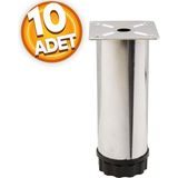 Badem10 Dolap Ayarlanabilir Mobilya Kanepe Baza Koltuk Metal Destek Yükseltici Ayağı 10 Cm Krom (10 Adet)