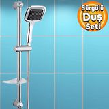 Badem10 Duş Seti Sürgülü Banyo Duş Başlığı Seti Fiskiyesi Telefonu Kare Başlık Metal Hortum - Siyah