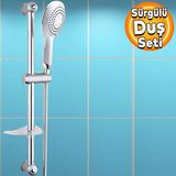 Badem10 Duş Seti Sürgülü Banyo Duş Başlığı Seti Fiskiyesi Telefonu Yuvarlak Başlık Metal Hortum - Beyaz