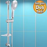 Badem10 Duş Seti Sürgülü Banyo Duş Başlığı Seti Fiskiyesi Telefonu Yuvarlak Başlık Metal Hortum