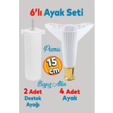 Badem10 Elista 6'lı Set 15 Cm Beyaz Altın Gold Koltuk Mobilya Tv Ünitesi Yükseltici Destek Ayağı Ayakları