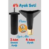 Badem10 Elista 6'lı Set 15 Cm Siyah Altın Gold Mobilya Koltuk Tv Ünitesi Yükseltici Destek Ayağı Ayakları