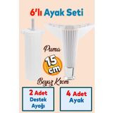 Badem10 Elista 6'lı Set Mobilya Koltuk Tv Ünitesi Yükseltici Destek Ayağı Ayakları 15 Cm Beyaz Krom