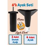 Badem10 Elista 6'lı Set Mobilya Koltuk Tv Ünitesi Yükseltici Destek Ayağı Ayakları 15 Cm Siyah Krom