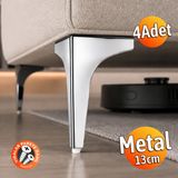 Badem10 Erk Eren (4 Adet) 13 cm Krom Gümüş Metal Mobilya Köşe Ayağı Dayanıklı Mobilya Sehpa Koltuk Ayağı - 13cm